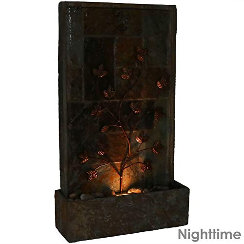 Sunnydaze Climbing Vines Slate Outdoor Waterfall Fountain with LED...