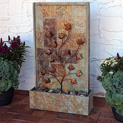 Sunnydaze Climbing Vines Slate Outdoor Waterfall Fountain with LED...