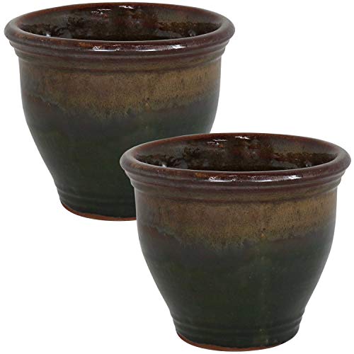 Sunnydaze Studio Ceramic Flower Pot Planter with Drainage Holes - ...