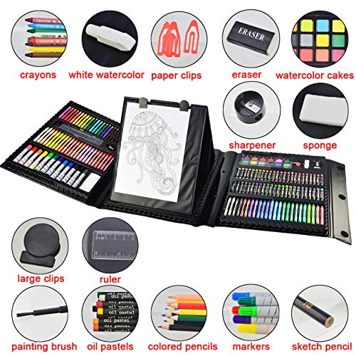 Sunnyglade 185 Pieces Double Sided Trifold Easel Art Set, Drawing ...