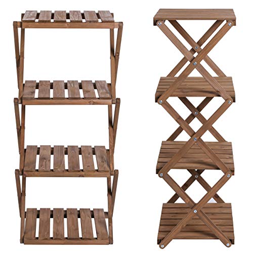 Sunnyglade 4-Tier Foldable Flower Rack Plant Stand Wood Shelf Mult...