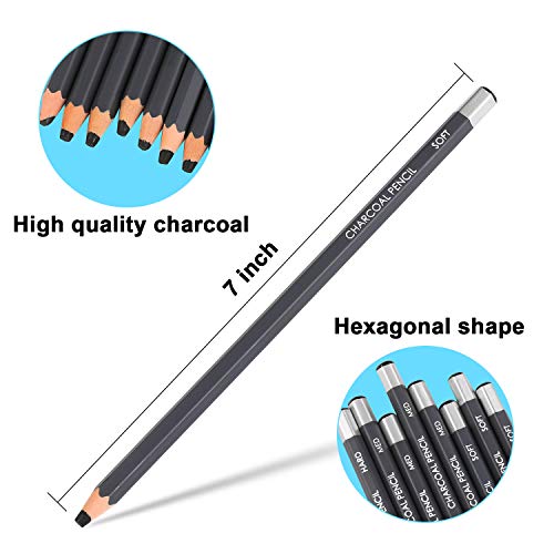 Professional Charcoal Pencils Drawing Set - 12 Pieces Soft Medium ...