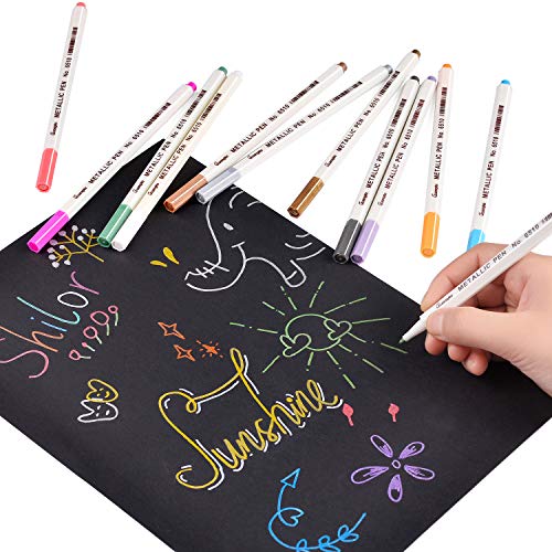 Sunshilor Metallic Markers Fine Point Metallic Marker Pens for Bla...