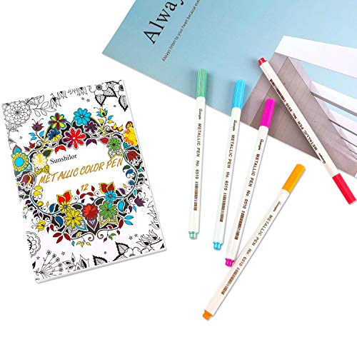 Sunshilor Metallic Markers Fine Point Metallic Marker Pens for Bla...