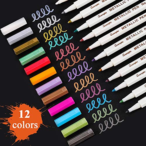 Sunshilor Metallic Markers Fine Point Metallic Marker Pens for Bla...