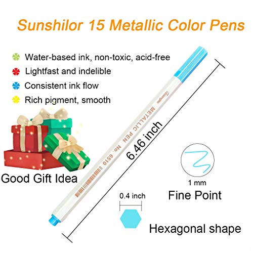 Sunshilor Metallic Markers Fine Point Metallic Marker Pens for Bla...