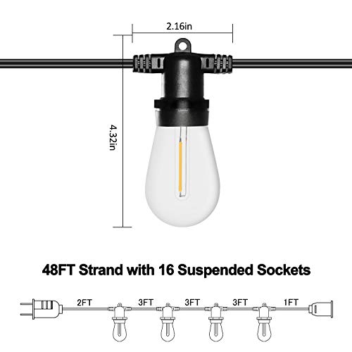 SUNTHIN 48FT LED Outdoor String Light with Shatterproof LED Filame...