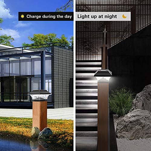 Solar Post Cap Lights Outdoor- 4 Pack LED Fence Post Lights for Wo...