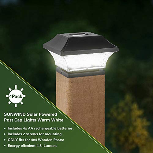 Solar Post Cap Lights Outdoor- 4 Pack LED Fence Post Lights for Wo...