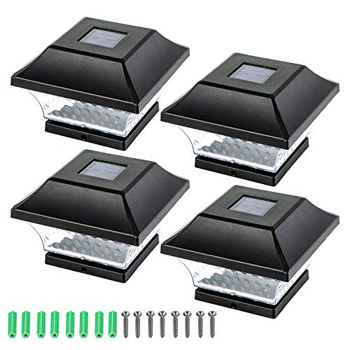 Solar Post Cap Lights Outdoor- 4 Pack LED Fence Post Lights for Wo...