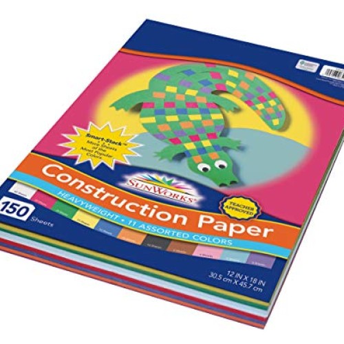 SunWorks 6526 Construction Paper, 11 Assorted Colors, 12 x 18, 1...