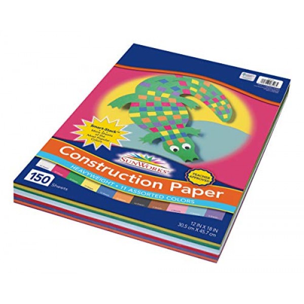 SunWorks 6526 Construction Paper, 11 Assorted Colors, 12 x 18, 1...