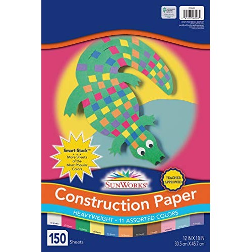 SunWorks 6526 Construction Paper, 11 Assorted Colors, 12 x 18, 1...
