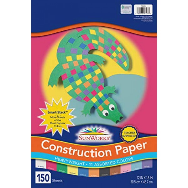 SunWorks 6526 Construction Paper, 11 Assorted Colors, 12 x 18, 1...