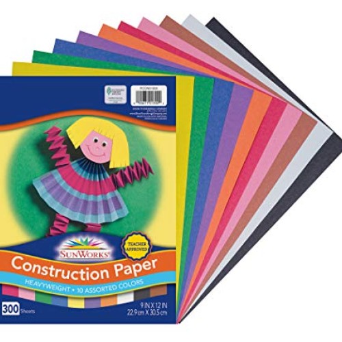 SunWorks Construction Paper, 10 Assorted Colors, 9 x 12, 300 Sheets