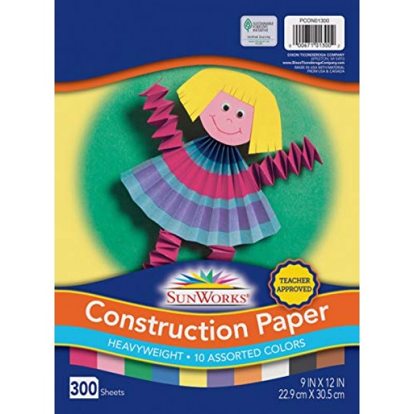 SunWorks Construction Paper, 10 Assorted Colors, 9 x 12, 300 Sheets