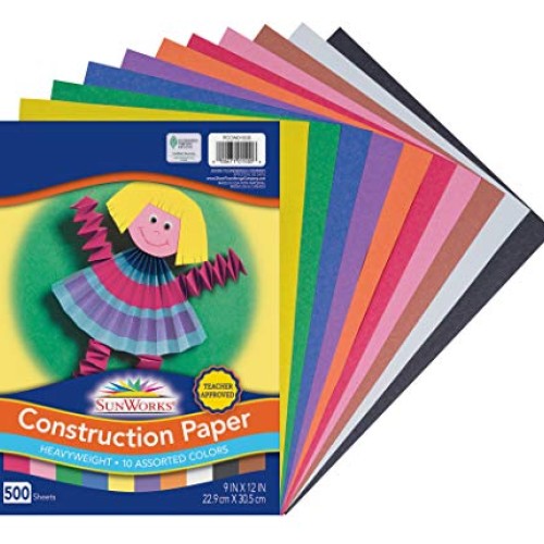 SunWorks Construction Paper, 10 Assorted Colors, 9 x 12, 500 She...