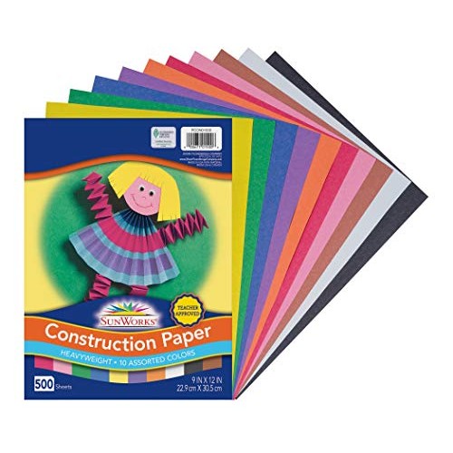 SunWorks Construction Paper, 10 Assorted Colors, 9 x 12, 500 She...