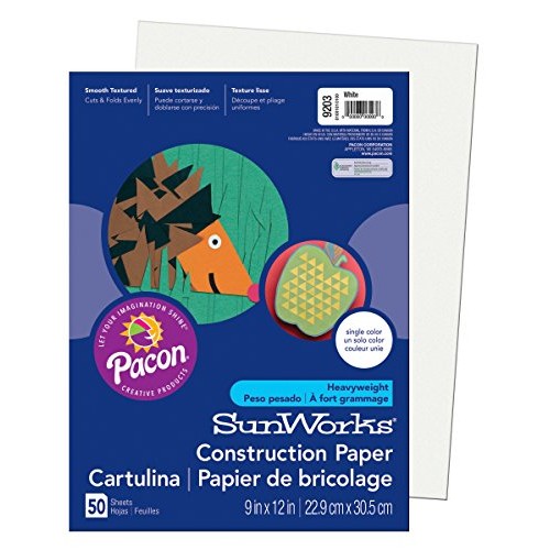 SunWorks Construction Paper, White, 9 x 12, 50 Sheets