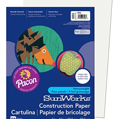 SunWorks Construction Paper, White, 9 x 12, 50 Sheets
