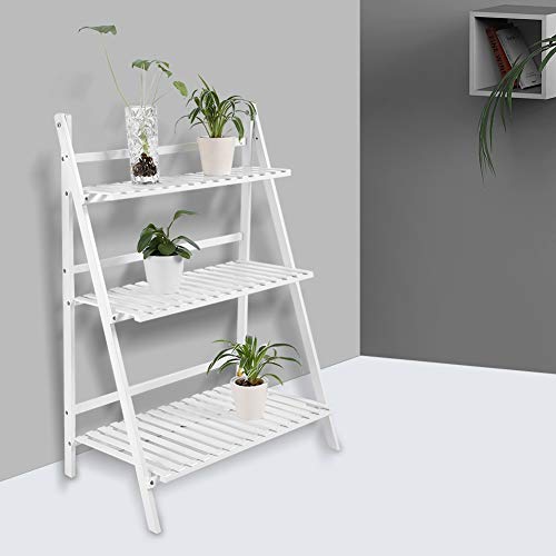 SUNWOW 3 Tier Bamboo Ladder Plant Stand, Foldable Planter Shelves ...
