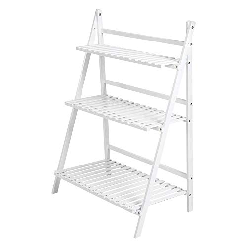 SUNWOW 3 Tier Bamboo Ladder Plant Stand, Foldable Planter Shelves ...