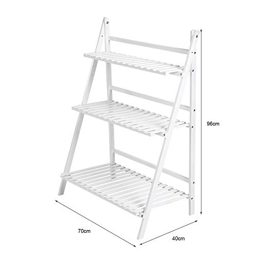 SUNWOW 3 Tier Bamboo Ladder Plant Stand, Foldable Planter Shelves ...