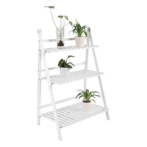 SUNWOW 3 Tier Bamboo Ladder Plant Stand, Foldable Planter Shelves ...