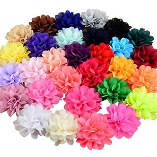 30PCS 4 Different Colors Handmade Chiffon Flowers for Women DIY F...