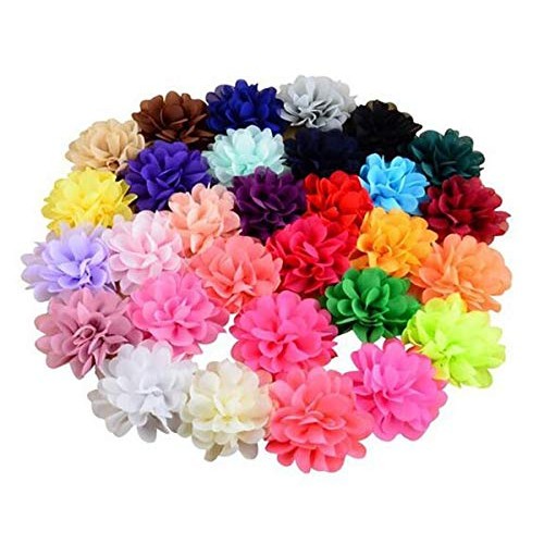 30PCS 4 Different Colors Handmade Chiffon Flowers for Women DIY F...