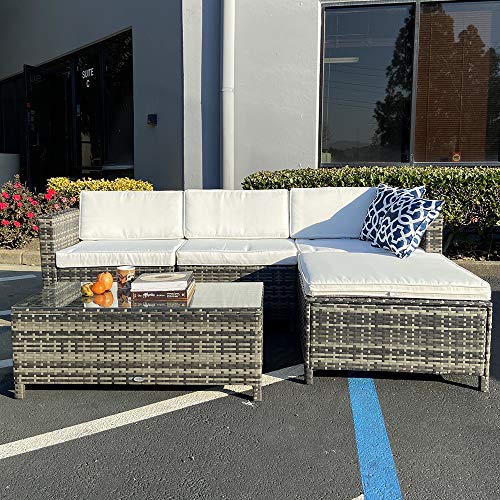Super Patio Outdoor Patio Furniture Set, 5pc PE Wicker Rattan Sect...
