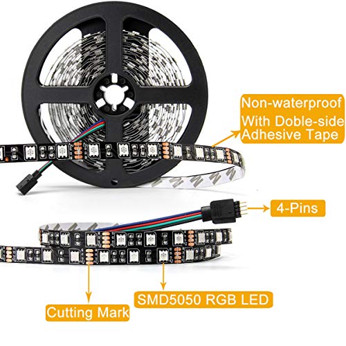 SUPERNIGHT - Black PCB 5050 RGB LED Strip -,16.4ft 60Leds/M, 300 L...