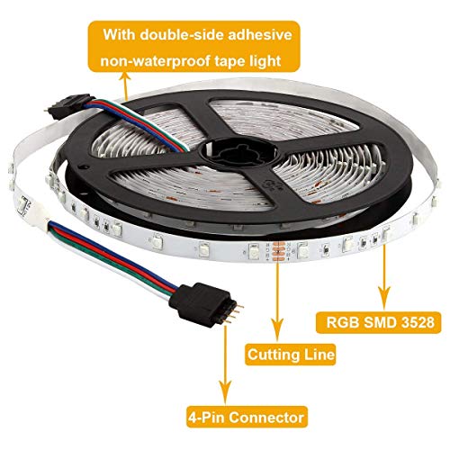 SUPERNIGHT LED Strip Lights - 5M/16.4 Ft SMD 3528 RGB 300 LED Colo...