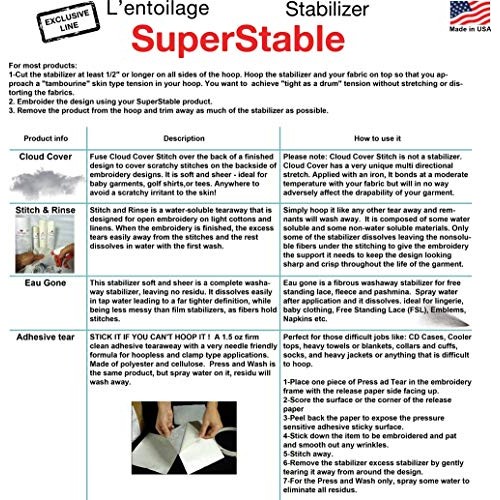 Cut Away Stabilizer White 2.0 oz 12 inch x 10 Yard Roll. SuperStab...