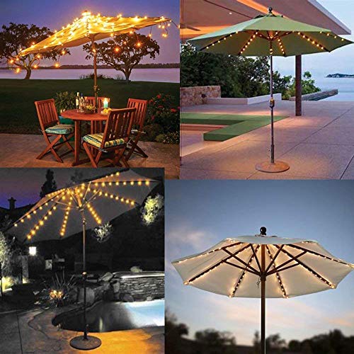 Solar Patio Umbrella Lights Cordless Parasol String Lights With Cl...