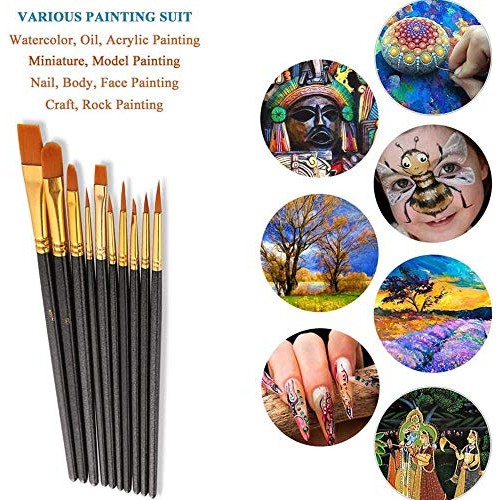 Suproot Paint Brushes Set, 10pcs Paintbrushes Flat/Shader Tip for ...