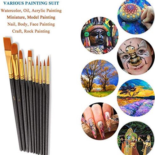 Suproot Paint Brushes Set, 10pcs Paintbrushes Flat/Shader Tip for ...