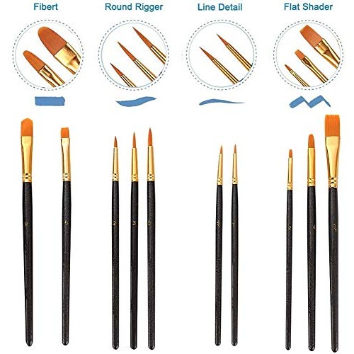 Suproot Paint Brushes Set, 10pcs Paintbrushes Flat/Shader Tip for ...