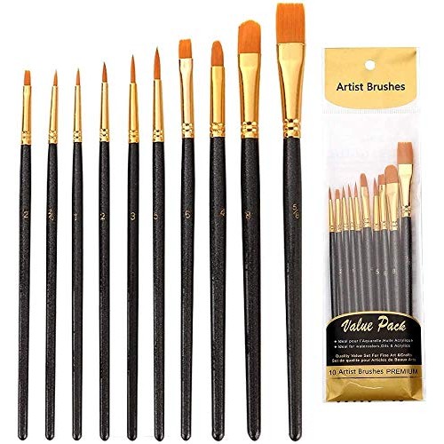 Suproot Paint Brushes Set, 10pcs Paintbrushes Flat/Shader Tip for ...