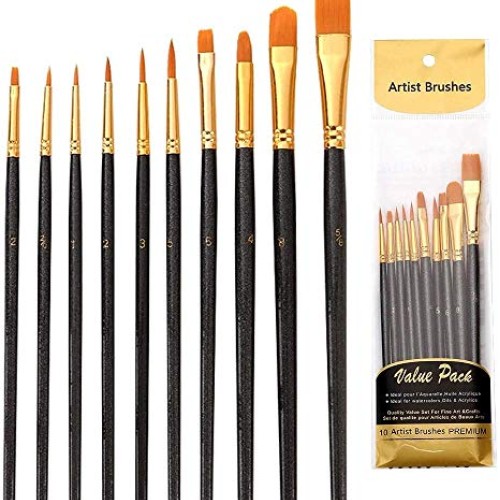 Suproot Paint Brushes Set, 10pcs Paintbrushes Flat/Shader Tip for ...