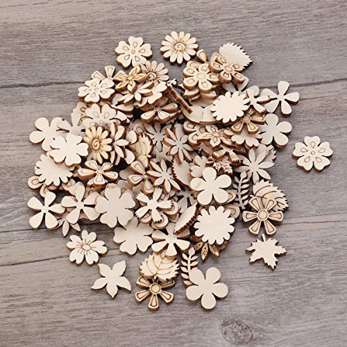 SUPVOX 100pcs Wood Discs Slices Flower Shape Unfinished Wooden Cut...