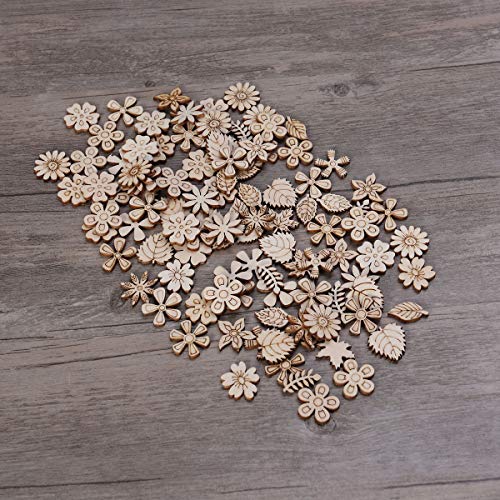 SUPVOX 100pcs Wood Discs Slices Flower Shape Unfinished Wooden Cut...
