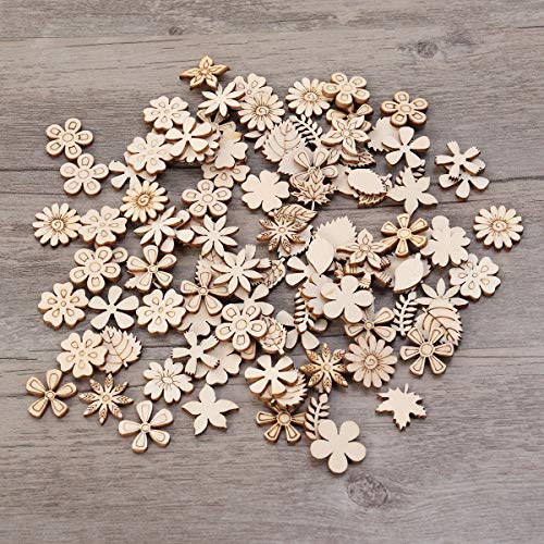 SUPVOX 100pcs Wood Discs Slices Flower Shape Unfinished Wooden Cut...