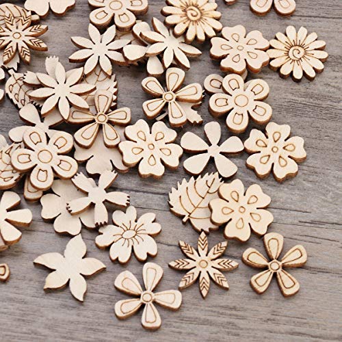 SUPVOX 100pcs Wood Discs Slices Flower Shape Unfinished Wooden Cut...