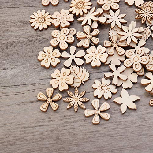 SUPVOX 100pcs Wood Discs Slices Flower Shape Unfinished Wooden Cut...