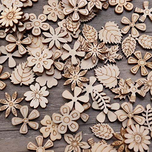 SUPVOX 100pcs Wood Discs Slices Flower Shape Unfinished Wooden Cut...
