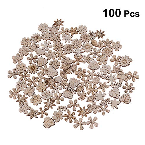 SUPVOX 100pcs Wood Discs Slices Flower Shape Unfinished Wooden Cut...