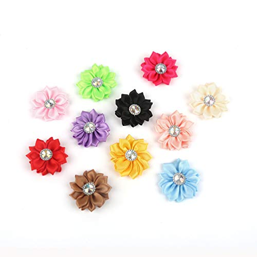 SUPVOX 20pcs Chiffon Flower Rhinestone Chiffon Flowers Ribbon Bows...