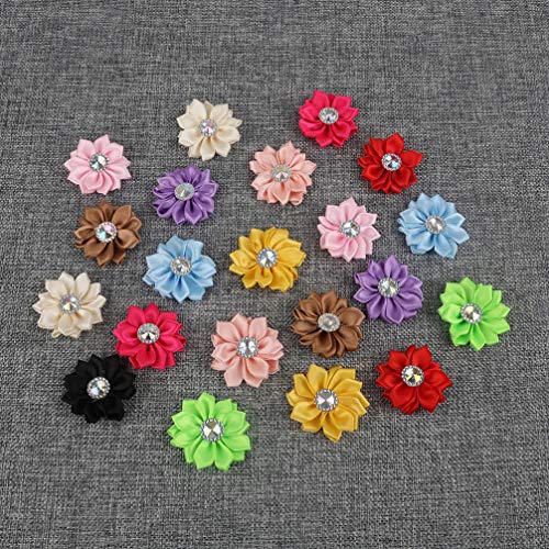 SUPVOX 20pcs Chiffon Flower Rhinestone Chiffon Flowers Ribbon Bows...
