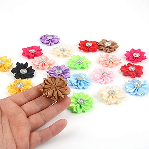 SUPVOX 20pcs Chiffon Flower Rhinestone Chiffon Flowers Ribbon Bows...